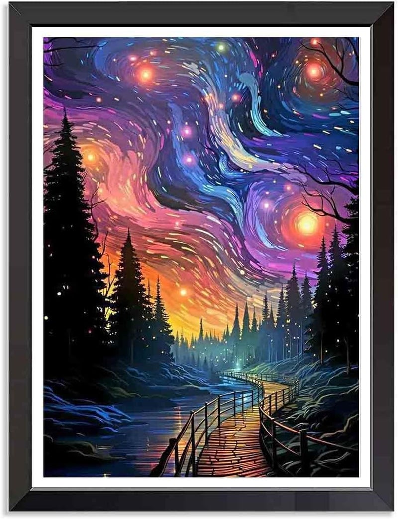 Tiwabb Stamped Cross Stitch Kits for Adults - Starry Night Scene Embroidery Kits for Beginners Adults,11 CT Patterns Dimensions Counted Cross Stitch Kits for Arts Craft Kits 12x16 inch - Image 1